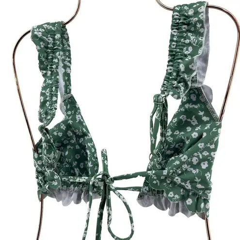 Women's Dinty Floral Print Bikini Set Frill Trim Triangle Bathing Suit Size Smal Green