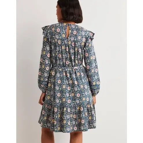 Boden Floral Mini Dress Size 12 Multicolor Boho Cottagecore Modest Fall Prairie Blue