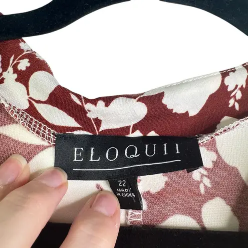 Eloquii Red Floral Long Sleeve Tie Neck Knee Length Dress Stretchy Plus Size 22