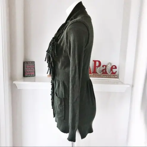 Rebecca Taylor Peplum Wool Fringe Cardigan, Size M EXCELLENT!