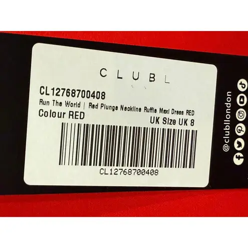 NWT Club L Red Ruffle Plunge Maxi Dress US 4 Holiday Party Wedding Formal Sexy