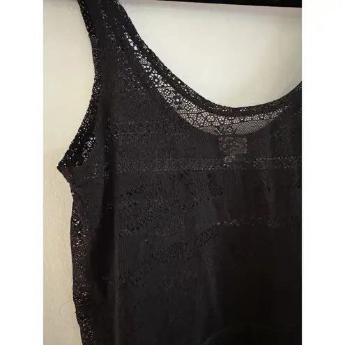 Kirra Black Semi Sheer Lacey Romantic Goth Lacey Fringe Tank Top Size XS