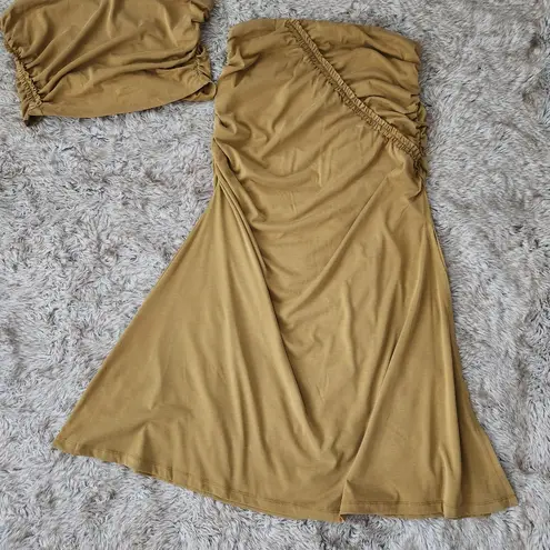 Anthropologie Celandine The Gabbie Strapless Ruched Midi Set Bronze Size Large Gold