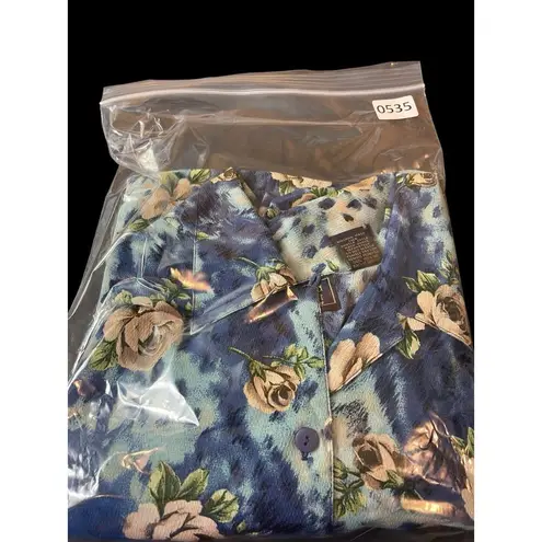 Laura Scott VTG 90s Long Sleeve Semi Blue Sheer Floral Button Up 26W Top