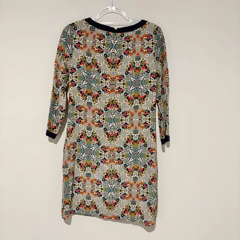 J.Crew  Misty Fog Floral Medallion Print 100% Silk‎ Shift Dress size 2
