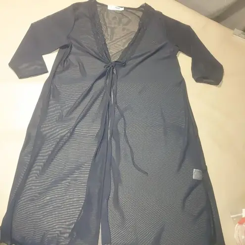 Robe Size Small S Abolllria Womens Lace Trim Sheer Black Long Sleeve Cardigan