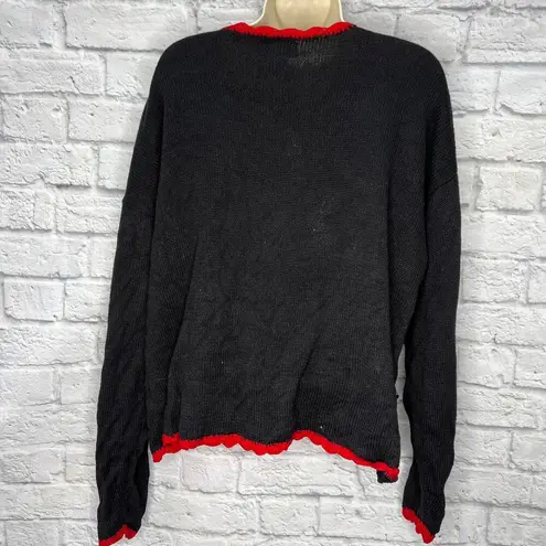 basic editions Vintage Christmas Cardigan Sweater Size XL Black Beaded Sequins