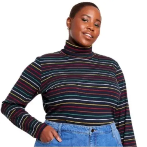 La Ligne x Target • NWT Navy Multi Colored Striped Turtleneck Top Blue Size 2X