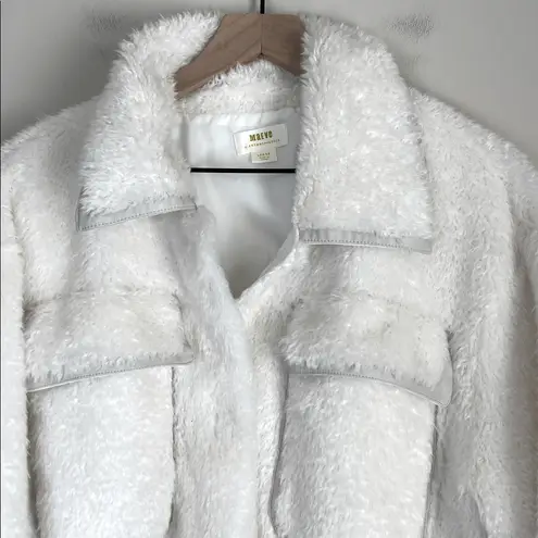 Anthropologie Maeve by  Size Large Cinched Faux Fur Winter Coat in Ivory Overcoat