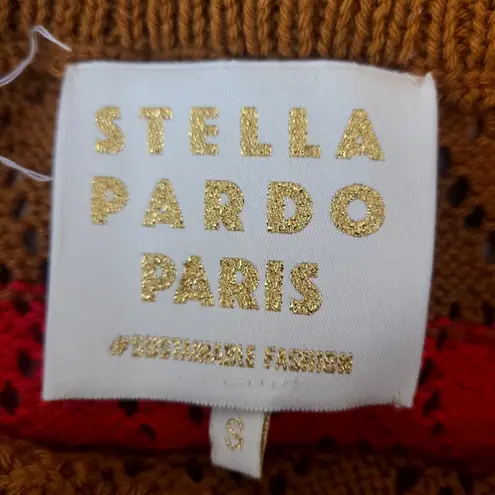 Stella Pardo Paris Talia Crochet Striped Open Knit Flared Pointelle Skirt Sz S Brown