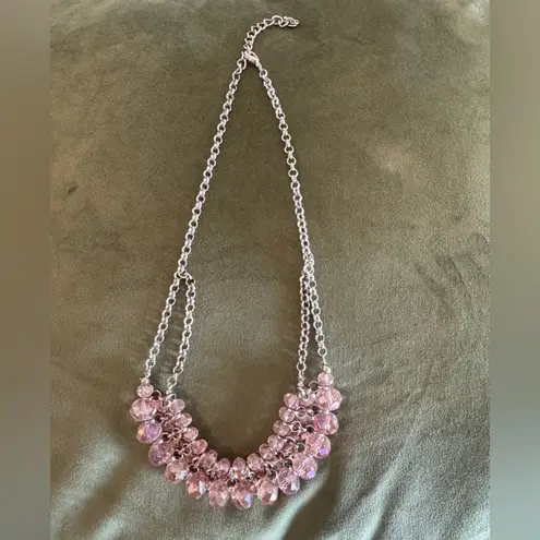 Pink and Silver Tone Beaded Cluster Necklace Fancy Sparkly Fairycore Nymph