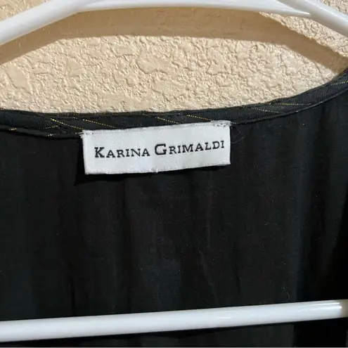 Karina Grimaldi Fannie black gold striped sleeveless wrap midi dress Small