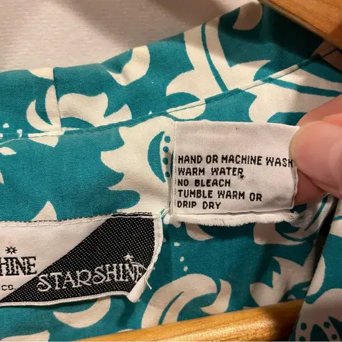 Vintage 80’s tropical teal Sunshine Starshine wrap top button pockets trad mod Blue Size 14