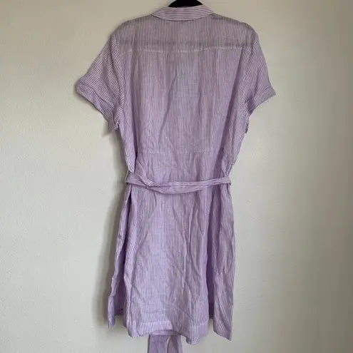 NWT Hill House 100% Linen Preppy Short Sleeve Mini Dress in Purple White Striped Size XL