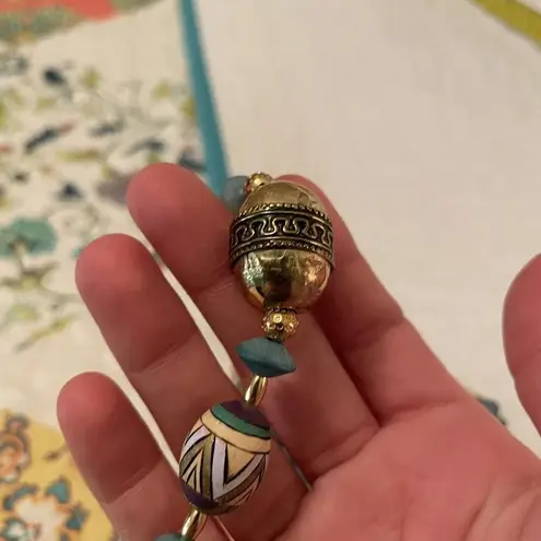 Women’s Necklace Handmade Easter Egg Wood Beads Blue / Gold Tone