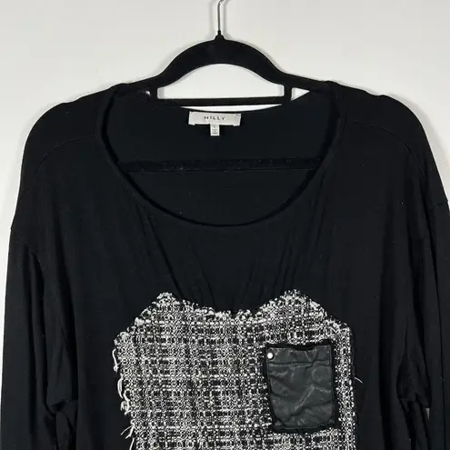 Milly Black Long Sleeve Shirt Front Patch And Pocket Women’s Size Large Designer