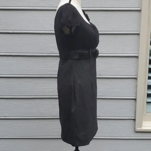 BCX Y2K Pinstripe Bottom Cap Sleeve Fitted Belt Dress with Cap Sleeves