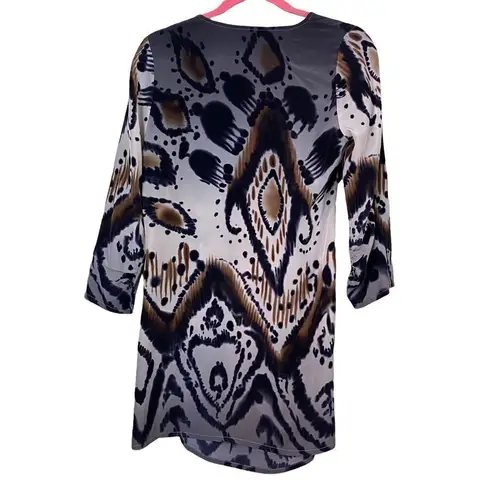 Plenty By Tracy Reese Graphic Silk Dress Size Medium Tan