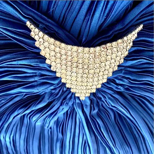 Lillie Rubin Vintage 80s Cobalt Blue Pleated Maxi Long Dress Gown Rhinestone sz8
