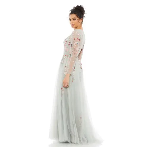 Mac Duggal NWT Embroidered Illusion High Neck Long Sleeve A Line Gown Size 14