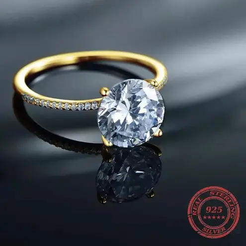 Sterling Silver SIZE 5 18kt Gold Plated 925 3Ct Engagement Wedding Ring - Image 4