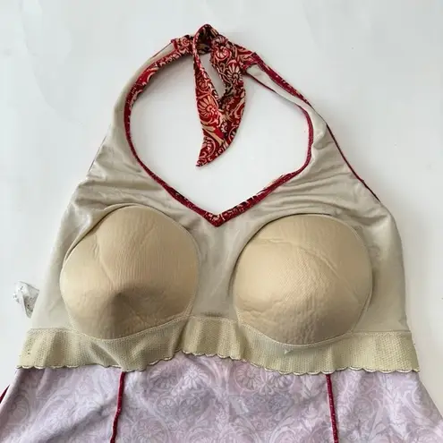 It Figures! Halter Top Swim Tankini Top Padded Red Floral Womens Plus Size 14