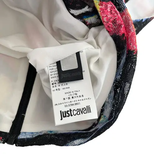 Just Cavalli Multicolor Abstract Print Lace Sleeveless Cross Draped Crop Blouse