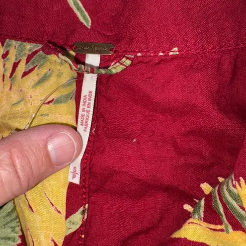 Free People  Malibu Red Palm Print Button Down‎ Romper Women's Size S