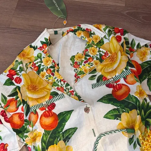 Farm Rio NWT Off-White Picnic Flowers Euroflax™ linen Premium Linen Romper