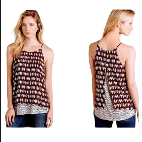 Anthropologie Porridge Suitcase Print Layered Split Back Tank Top S Black