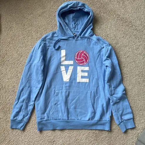 Blue Hoodie with Love Volleyball Design Size M