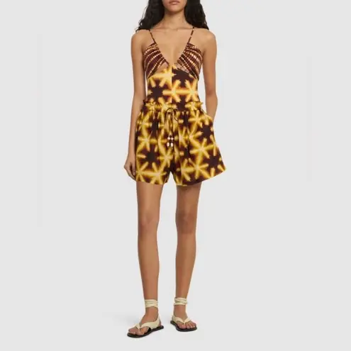 Ulla Johnson Bijou Shorts Tie Dye Sunburst Cotton Beads Brown Yellow Medium Boho