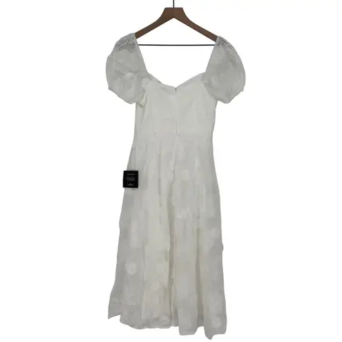 Lulus Sweetest Behavior White Embroidered Puff Sleeve Midi Dress Size S