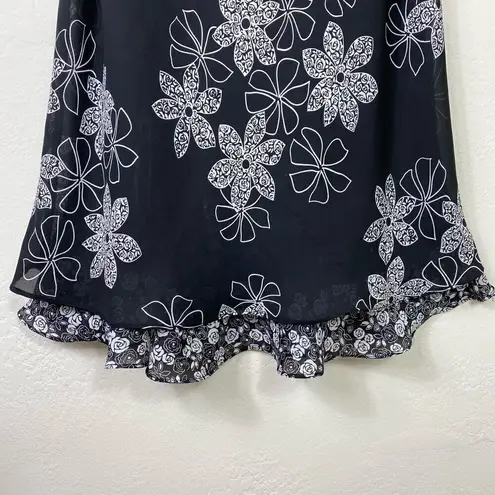Vintage 90’s Studio I Black & White Floral Sleeveless Layered Midi Dress Size 8 - Image 4
