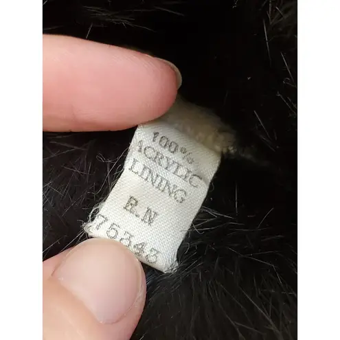 VTG Rabbit Fur Cuff Gloves Ladies Women Size 6.5 Green Leather Black Mob Wife