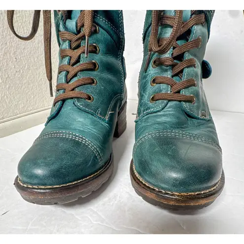 Taos Crave Boots Teal Leather Lace Up Combat Moto Size 6 6.5 EU 37 Green