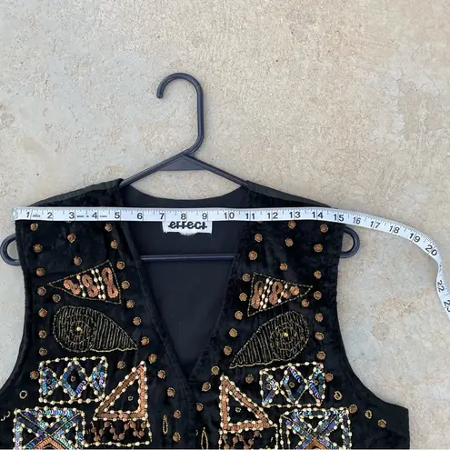 Vintage 90s Effeci Black Velvet Beaded Sequin Open Front Vest. Size undefined