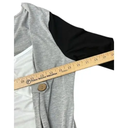 Relaxed Streetwear Mock Cardigan Top M – Preppy Casual Monochrome Contrast Size M