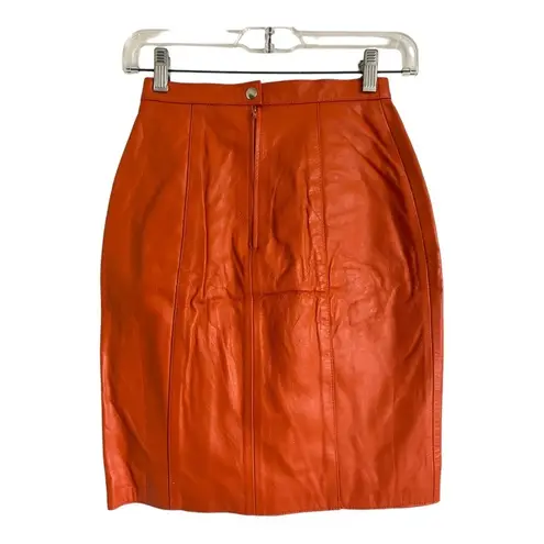 Vintage 80s La Roxx Red Leather Mini Skirt Size 4 Orange