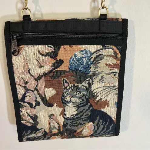 Vintage Danny K Beverly Hills Cat Print Purse Tapestry Crossbody Bag Made in USA Black