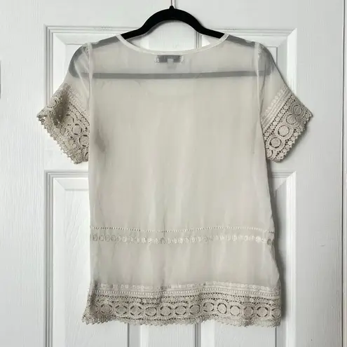 August Silk Options Lace Trim Embroidered Top - Size S