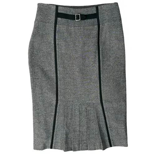 Alberto Makali Black Herringbone A-Line Pleated Button Detail Midi Skirt Size 14