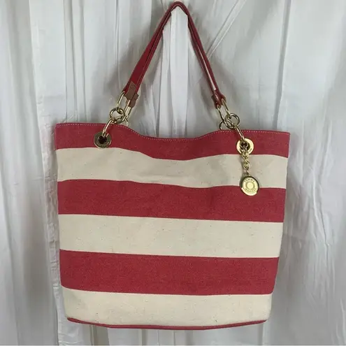 Tommy Hilfiger  Red & Ivory Cream Striped Tote‎ Bag Excellent Condition