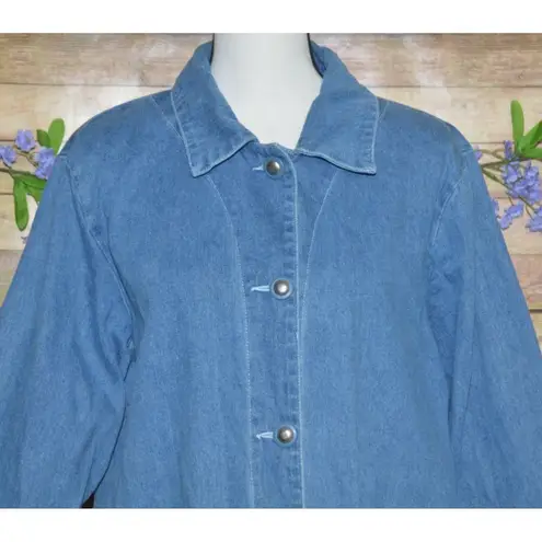 Vintage Tudor Court Embroidered Floral Blue Denim Jacket Chore Coat Size L Size L