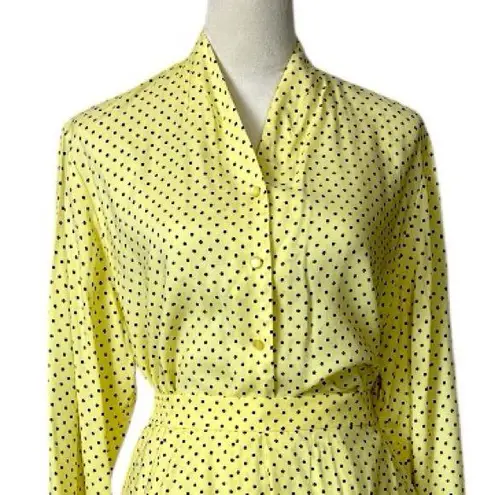 Pendleton Vintage 2 Piece Skirt Blouse Set Yellow Polka Dot Women’s Size 12/14P