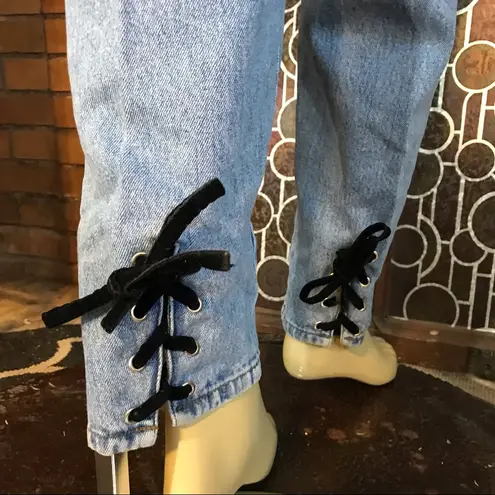 Zana Di VINTAGE 1990'S HIGH WAIST CORSET ANKLE BLACK VELOUR ACCENT JEANS (20)