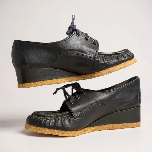 Naturalizer Blue Leather Lace Up Wedge Grannycore Cottagecore Shoes 8.5AA