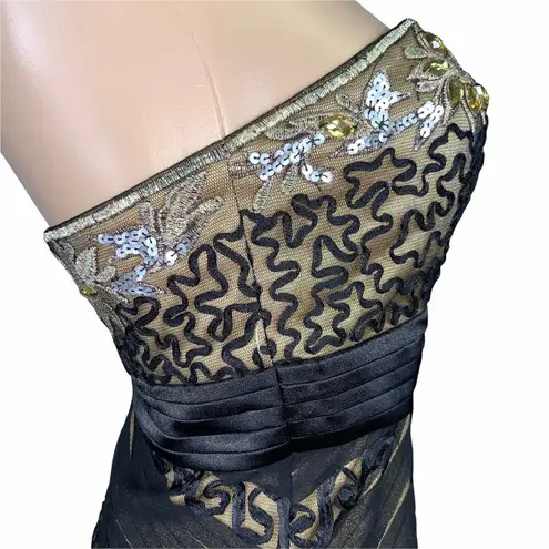 Sue Wong Womens Cocktail Dress Sheath Strapless Chevron Beaded Sequin Size 6