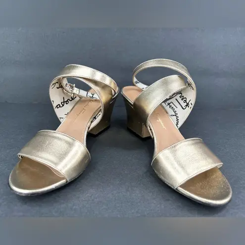 Salvatore Ferragamo SHEENA METALLIC GOLD LEATHER ANKLE STRAP SANDALS SIZE US 6