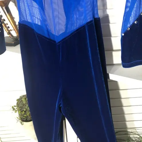 Vintage 90s Velvet Mesh Jumpsuit Blue XS